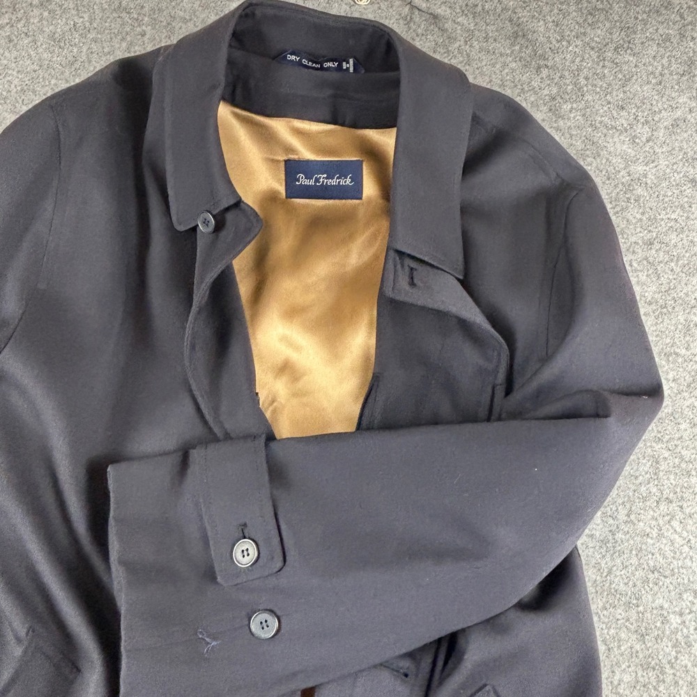 Paul Fredrick Overcoat Mens Small Navy Blue Wool Rain Repellent Removable Liner